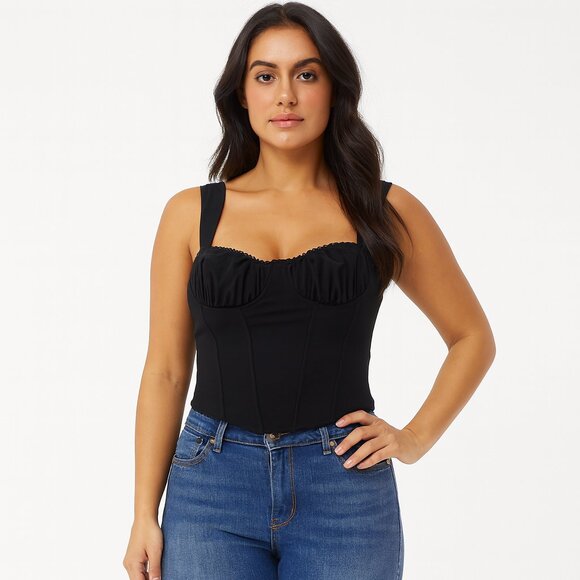 Edikted Solid Black Corset Tank Top Hook Eye Underwire Size Large - Picture 1 of 4